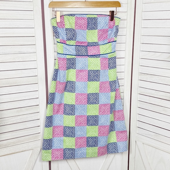 Vineyard Vines Aurora Whale Patchwork Print Strapless Tube Sheath‎ Dress 2 - Picture 6 of 11